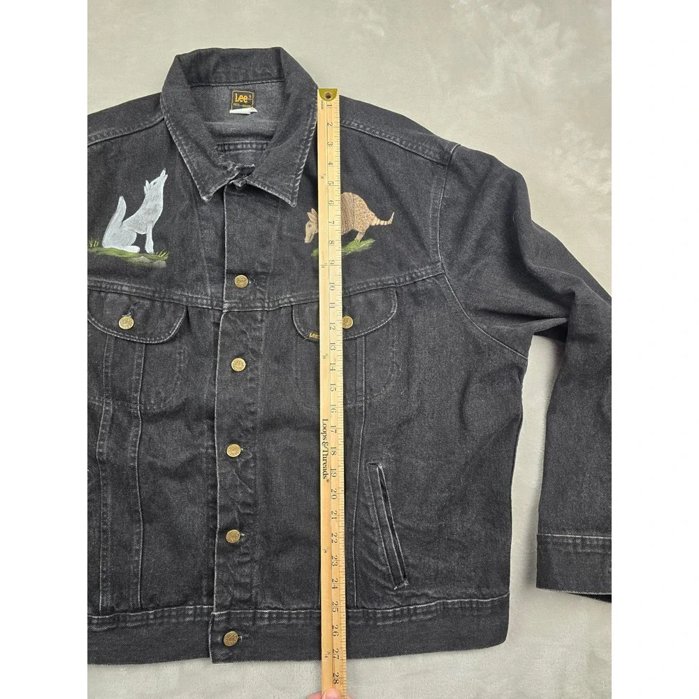 Vintage Lee Riders Denim Jacket Men XXL Black Painted Wolf Wagon Western 70s 80s